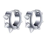 feilok Spike Stainless Steel Hoop Earrings For Men's Women's,Silver Hypoallergenic Round Huggie Earrings,Fashion Punk Earrings Piercing Jewelry Gift for Boys Girls