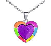 Feilok Women's Necklace Chain Stainless Steel love Heart Pendant Color Change Temperature Necklace for Women