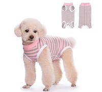 FEimaX Dog Surgery Recovery Suit, Dog Recovery Suit after Surgery for Female Male Dog, Cone E-Collar Alternative, Pet Surgical Suit Puppy Onesie Bodysuit for Small Medium Dog Cat (Pink Grey, XS)