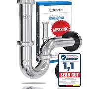 FEINER® Universal Siphon Basin Chrome 1 1/4 Inch Complete Set Everything Included Immersion Pipe 2-12 cm Height Adjustable + Free Seals, Sink Drain Fitting, Installation Video