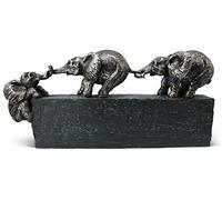 FeinKnick Sculpture Family Elephant Decor [17" Long] Large Elephant Statue | Timeless Symbol of Families & Teams | Statue Elephant in Grey & Silver Resine | Gift & Decoration for Living Room & Home