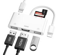 FEINODI Lightning to usb adapter,6 in 1 Lightning to USB OTG Adapter with HDMI Sync Screen, SD/TF Card Reader and Power Port Compatible with iPhone/TV/Projector/Monitor/Pad