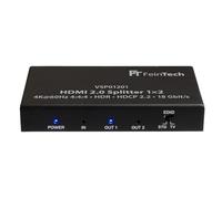 FeinTech VSP01201 HDMI 2.0 Splitter 1 in 2 out distributor Ultra-HD 4K 60Hz YUV 4:4:4 HDR EDID Scaler, Black