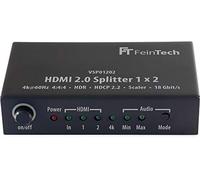 FeinTech VSP01202 HDMI 2.0 Splitter 1x2 with 4K HDR Down-Scaler Audio-EDID Black