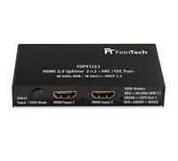 FeinTech VSP01222 HDMI 2.0 Splitter 2 Inputs 2 Outputs Scaler ARC Pass for AV Receiver 4K 60Hz HDR