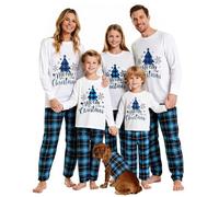 Feionusin Matching Christmas Pyjamas Family Sets Christmas Pajamas for Family and Dog Xmas Pjs Sets Festival Holiday Nightwear Sleepwear 06-Blue | Christmas Tree