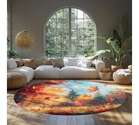 FEIPUHOME Art 120x120cm Rug Autumn Theme Round Rugs Machine Washable Falling Leaves Forest Nature Scene Carpet for Living Room Bedroom Farmhouse Non-slip Foldable