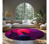 FEIPUHOME Art 120x120cm Rug Dark Fantasy Indoor/Outdoor Round Rugs Gothic Castle Raven Moon and Skull Accent Carpet for High Traffic Areas Bedroom Living Room Red