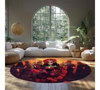 FEIPUHOME Art 120x120cm Rug Day of the Dead Style Throw Rugs Music Bar Skeleton with Roses Round Carpet for Living Room in Front of Fireplace Low Pile Foldable Mats