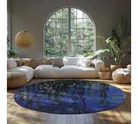 FEIPUHOME Art 120x120cm Rug Impressionist Famous Painting Prints Round Carpet with Water Lilies and Weeping Willow Branches Rugs Thin Washable Living Room Mat Violet