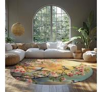 FEIPUHOME Art 120x120cm Rug Spring Birds Pattern Round Rugs Pink Blossoms Branch Washable Non Slip Soft Cozy Low Pile Carpet Nursery Bedroom Living Room Toddler Room