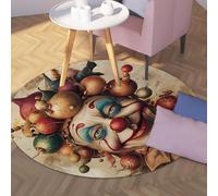 FEIPUHOME Art 120x120cm Rugs Circus Theme Round Rug -People with Vegetables Bauble on Their Heads Surrealism Holiday Decor Washable Carpet for Living Room Bedroom