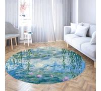 FEIPUHOME Art 120x120cm Rugs Impressionism Vintage Round Rug Water Lilies Famous Painting Printing Non Slip Soft Low Pile Carpet for Bedroom Dining Office Corridor
