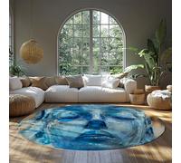 FEIPUHOME Art 120x120cm Rugs Surrealism Round Rug Dreamlike Blue Face Carpet Soft Non-slip Rubber Backing Floor Mats in Front of Fireplace Farmhouse Modern Decor