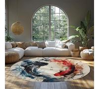 FEIPUHOME Art 120x120cm Rugs Yin and Yang Oriental art Round Rug Tai Chi Koi fish Ink art Farmhouse Non-slip Entryway Doormat for Living Room Bedroom Dining Low Pile