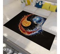 FEIPUHOME Art 120x150cm Area Rug Abstract Fire and Water Pattern Rugs Yin-Yang Art Carpet for Hallway Living Room Kitchen Bedroom Anti-Slip Low Pile Blue & Orange