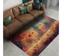 FEIPUHOME Art 120x150cm Rug Autumn Theme Rugs Machine Washable Falling Leaves Forest Nature Scene Carpet for Living Room Bedroom Farmhouse Non-slip Foldable