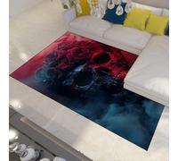 FEIPUHOME Art 120x180cm Area Rugs Gothic Style Carpet Skull Roses Mist Romantic Halloween Decor Rug for Living Room Bedroom Hallway Backyard Low Pile Non Skid