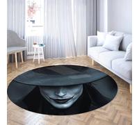 FEIPUHOME Art 160x160cm Rug Dark Aesthetic Round Rugs Mysterious Stranger Figure with Black Hat Pattern Carpets for Bedroom Living in Front of Fireplace Low Pile