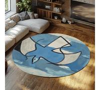 FEIPUHOME Art 160x160cm Rug Geometric Abstraction Round Rugs the Blue and Gray Birds Famous Painting Prints Large Carpet Washable Home Decor for Dorm Apartment