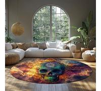 FEIPUHOME Art 160x160cm Rug Psychedelic Art Round Rugs Mysterious Skull in the Clouds Indoor Non-slip Thin Floor Carpet for Back Door Patio Basement Lightweight
