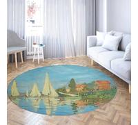 FEIPUHOME Art 160x160cm Rugs Coastal Scenery Round Rug the Boats Regatta at Argenteuil Famous Painting Printing Carpets Non-slip Backing for Living Dining Room Low Pile