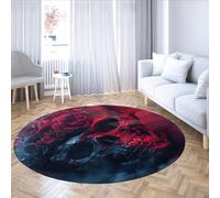 FEIPUHOME Art 160x160cm Rugs Gothic Style Round Carpet Skull Roses Mist Romantic Halloween Decor Rug for Living Room Bedroom Hallway Backyard Low Pile Non Skid