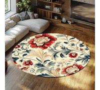 FEIPUHOME Art 160x160cm Rugs Retro and Gorgeous Large Low Pile Rug Romantic Flowers and Leaves Round Carpet for Studio Office Conference Room Decor Machine Washable