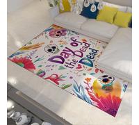 FEIPUHOME Art 160x200cm Area Rug Day of the Dead Accent Rugs Boho Watercolor Florals Skull Washable Non-slip Entryway Doormat Teen Room Playroom Dorm Low Pile