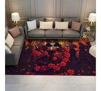 FEIPUHOME Art 160x200cm Area Rug Day of the Dead Style Throw Rugs Music Bar Skeleton with Roses Carpet for Living Room in Front of Fireplace Low Pile Foldable Mats
