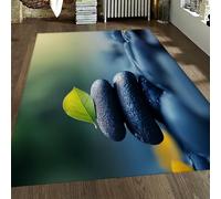 FEIPUHOME Art 160x200cm Area Rugs Modern Minimalist Accent Rug Black Stacked Stones Green Leaves Non Slip Soft Low Pile Carpet for Bedroom Dining Office Corridor