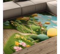 FEIPUHOME Art 160x230cm Area Rug Fairytale Style Decorative Rugs Hot Air Balloon Castle Garden Floor Carpet Cozy Washable for Bedroom Dining Nursery Room Non-slip