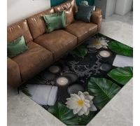 FEIPUHOME Art 160x230cm Area Rug Tropical Nature Themed Rugs Spa Relaxation with Candles White Lotus and Palm Leaves Carpet for Living Room Bedroom Entry Low Pile