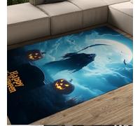FEIPUHOME Art 160x230cm Area Rugs Halloween Spooky Night Rug Sea of Clouds Cemetery Pumpkin Bat Carpet Soft Low Pile Thin Bedroom Floor Mat for Living Room Hallway