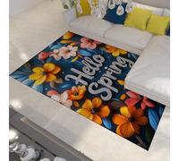 FEIPUHOME Art 160x230cm Rug Hello Spring Floral Rugs for Living Room Apartment Modern Nature Vibrant Flowers Carpet Low Pile for Under Table Low Pile Non-slip