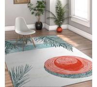 FEIPUHOME Art 160x230cm Rug Nordic Minimalism Rugs Beach Palm Trees Leaves Straw Hats Low Pile Non-slip Carpet for Living Room Conference Room Decor Washable