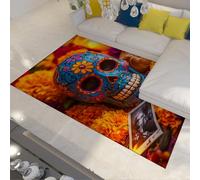 FEIPUHOME Art 180x240cm Area Rug Boho Chrysanthemums Floral Rugs Skulls Candles Carpets for Living Room Bedroom Day of the Dead Halloween Decor Washable Low Pile