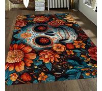 FEIPUHOME Art 180x280cm Area Rug Skull with Floral Rugs Mexican Day of the Dead Decor Throw Carpet Washable Non-slip for Farmhouse Lobby Room Entryway Multicolor