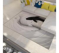 FEIPUHOME Art 180x280cm Area Rugs Black and White Modern Art Rug Koi Fish Pearls Minimalist Design Carpet Non Slip Soft Low Pile for Bedroom Dining Office Corridor