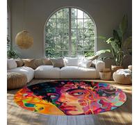 FEIPUHOME Art 200x200cm Rugs Contemporary Colourful Abstract Round Carpet Handsome Man Portrait Rug for Back Door Hallway Dining Room Farmhouse Low Pile Non-slip