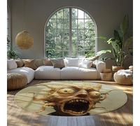 FEIPUHOME Art 200x200cm Rugs Surreal Grotesque Style Round Rug Horror Scream Monster Printed Large Carpet for Indoor Living Room Studio Bedroom Bedside Low Pile