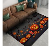 FEIPUHOME Art 200x250cm Area Rug Halloween Theme Indoor Rugs Pumpkin Lanterns Bunting Candles Bats Prints Carpet Washable for Teen Room Bedroom Doorway Mat Non-slip