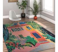 FEIPUHOME Art 200x300cm Rugs Fauvism Style Rug Colorful House Garden Print Large Bedside Carpet for Children Room Guest Room Kitchen Low Pile Non-Slip backing