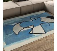 FEIPUHOME Art 60x90cm Rug Geometric Abstraction Rugs the Blue and Gray Birds Famous Painting Prints Large Carpet Washable Home Decor for Dorm Apartment