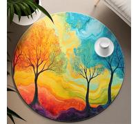 FEIPUHOME Art 80x80cm Round Rugs Tree of Life Rugs Colorful Liquid Flow Abstract Texture Carpet for Living Room Bedroom Hallway Machine-Washable Low Pile