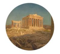 FEIPUHOME Art 80x80cm Rug Famous Painting Prints Round Rugs Europe Ancient Architectural Ruins Pattern Carpets Bedroom Living Room Indoor Door Mat Low Pile Non-slip