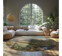 FEIPUHOME Art 80x80cm Rug Farmhouse Round Rugs Corner of the Garden at Montgeron Famous Painting Prints Carpet Soft Lightweight Low Pile Living Room Floor Mat
