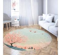 FEIPUHOME Art 80x80cm Rug Spring Outing Scenery Round Rugs Butterfly Cherry Blossom Park Throw Thin Carpet for Living Room Dining Room Bedroom Kitchen Low Pile