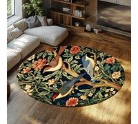 FEIPUHOME Art 80x80cm Rugs French Country Style Round Rug Floral Birds Pattern Retro Throw Carpet Washable Non-slip Entryway Doormat for Farmhouse Lobby Room