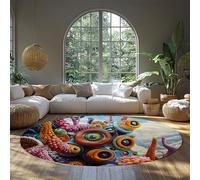 FEIPUHOME Art 80x80cm Rugs Psychedelic Whimsical Round Rug Colourful Eyes Tentacles Marine Creature Pattern Throw Carpets Indoor Non-slip for Room Sofa Bedroom